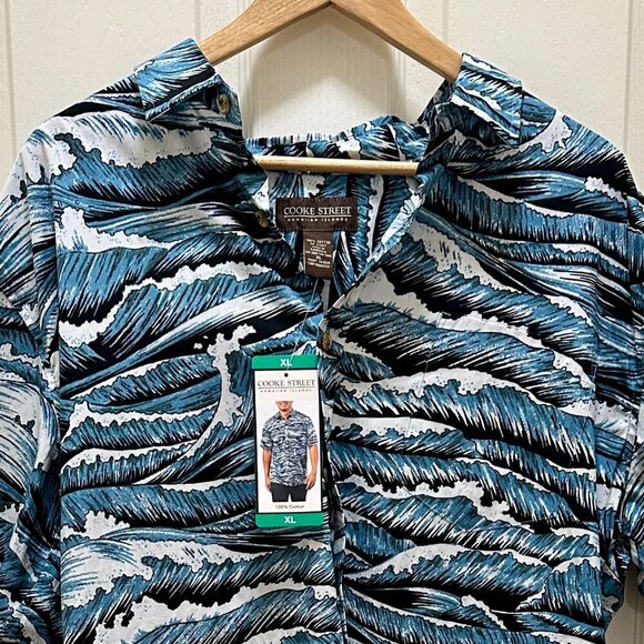 New Cooke Street Shirt Men's Size XL Ocean Waves Hawaiian Islands Button Down - Picture 2 of 13